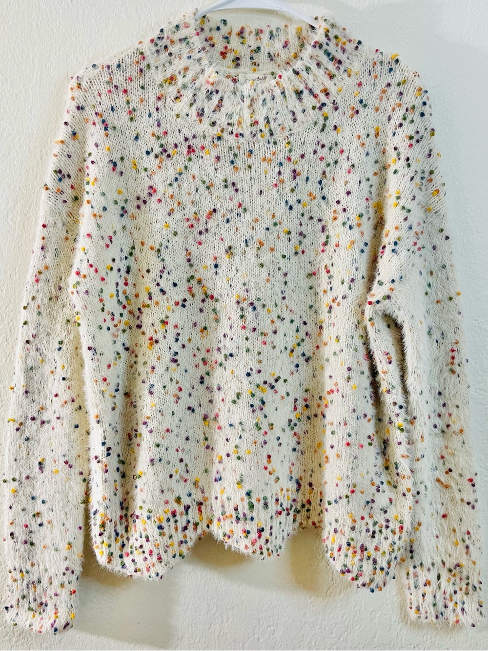 Mystree Cream Speckled Crewneck Sweater Multicolor Dots Women Size Small